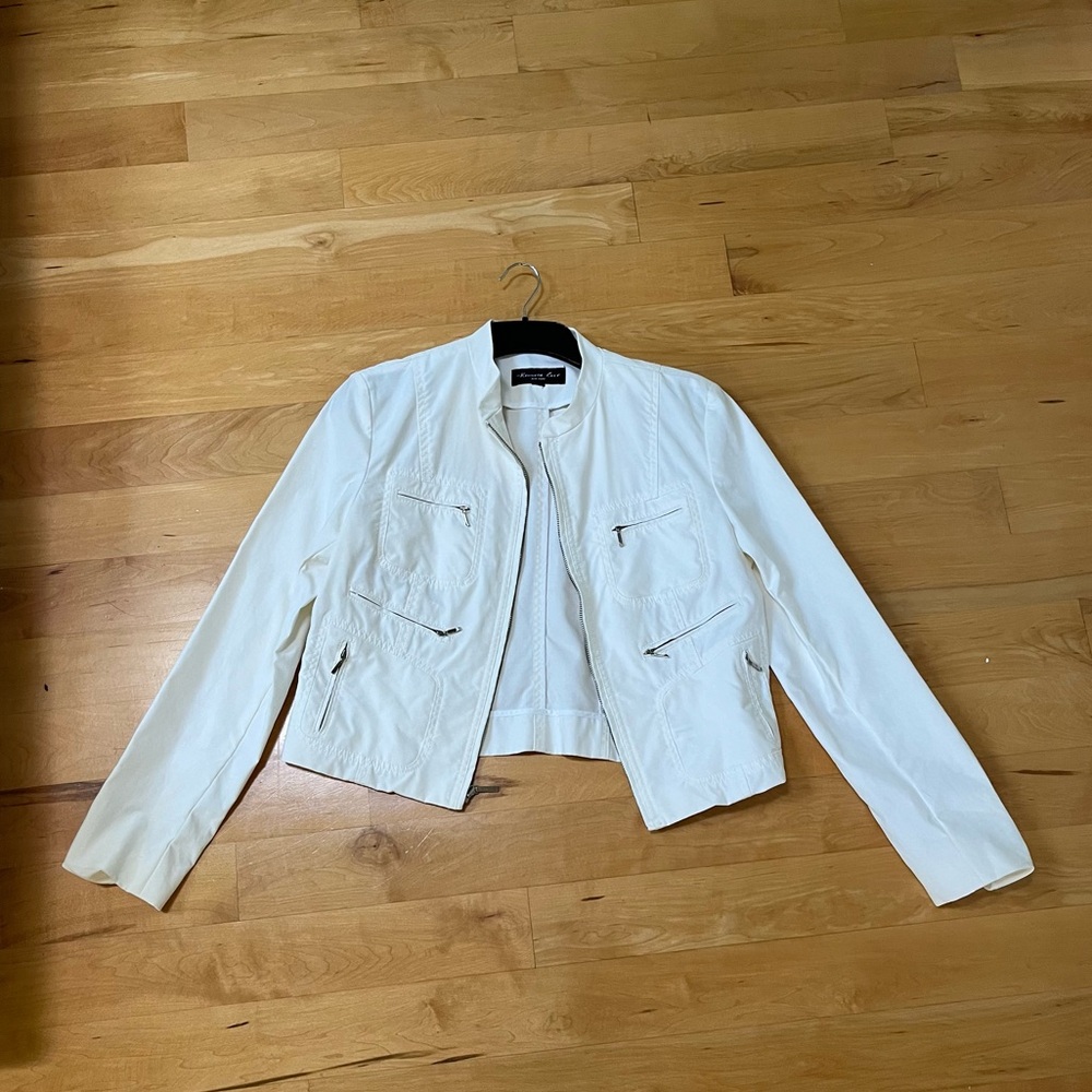 Vintage Kenneth Cole Classic White Bomber Jacket 100% Cotton